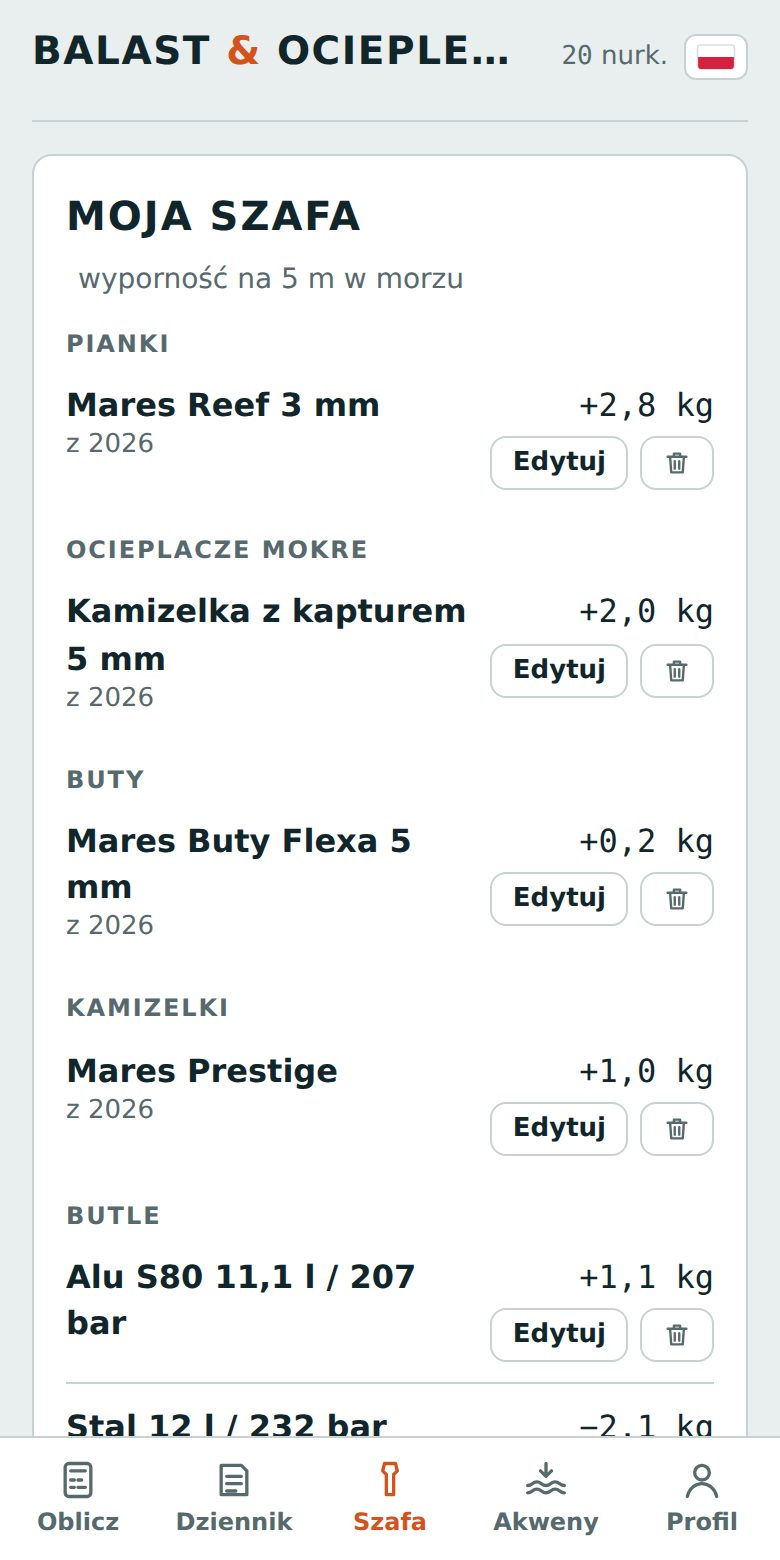 Szafa ze sprzętem nurka